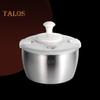 Stainless Steel Salad Spinner with Drain Basket Anti-Slip Base Stop Button Large 5.3 Quart Vegetables Dryer