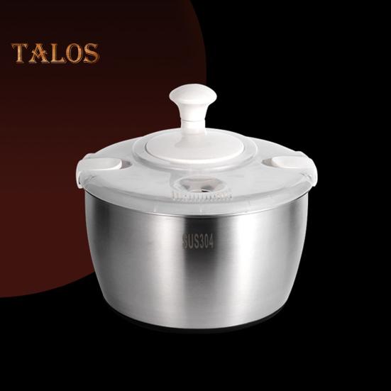 Stainless Steel Salad Spinner with Drain Basket Anti-Slip Base Stop Button Large 5.3 Quart Vegetables Dryer