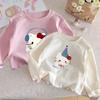 Girls Cotton Long Sleeve T Shirt Cute Cartoon Print Ruffle Crew Neck Base Layer Top For Autumn