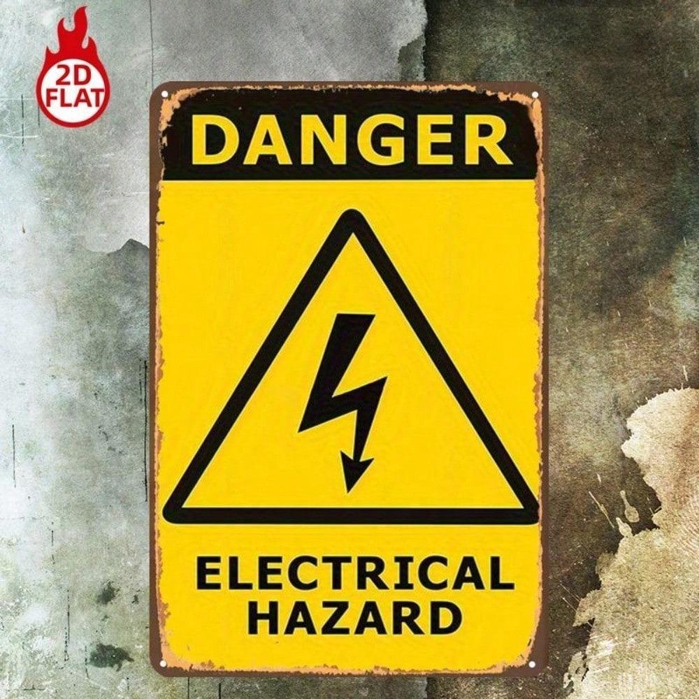 1pc Vintage Electrical Hazard Warning Sign 8x12in Metal Plaque Retro Safety Decor for Garage Bar Restaurant Door