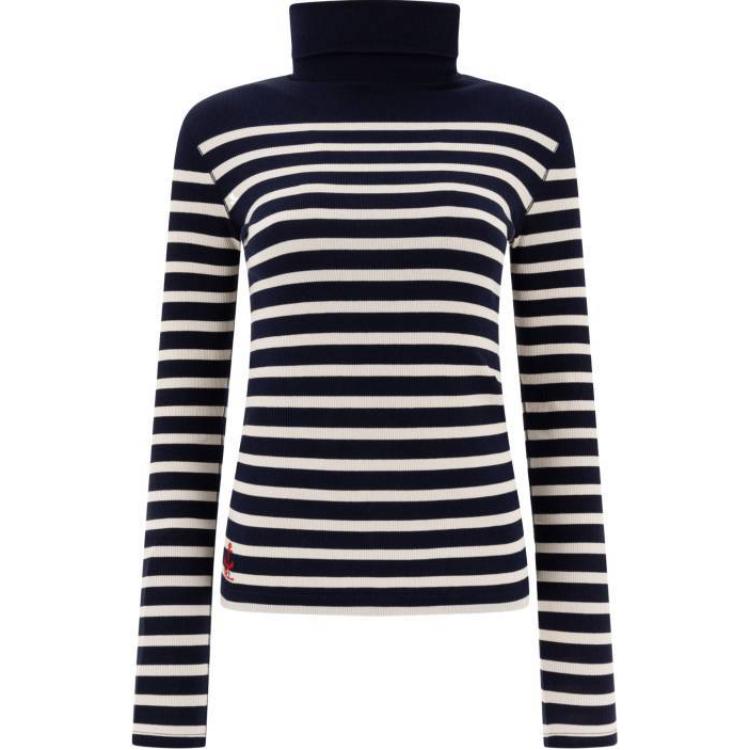 

Polo Ralph Lauren Striped Turtleneck Slim Fit Long Sleeve Knit Top Women tops Navy-Blue 211947943-001 S