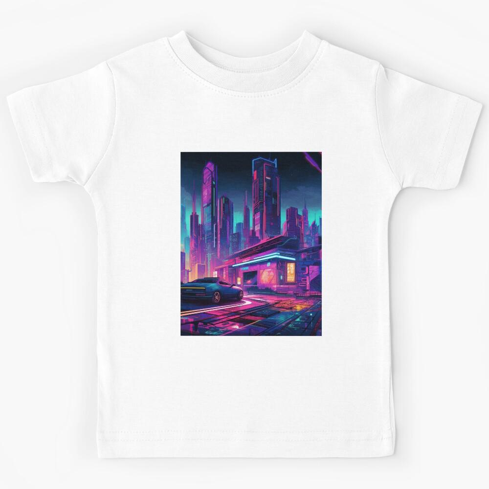 Neon Night || Futuristic Retrowave Synthwave Night City, Neon Lights Kids T-Shirt 130