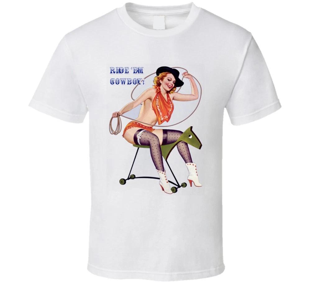 Ride em Cowboy Retro Vintage T-shirt Western Tee Cowgirl 50s Cow Girl Guns M