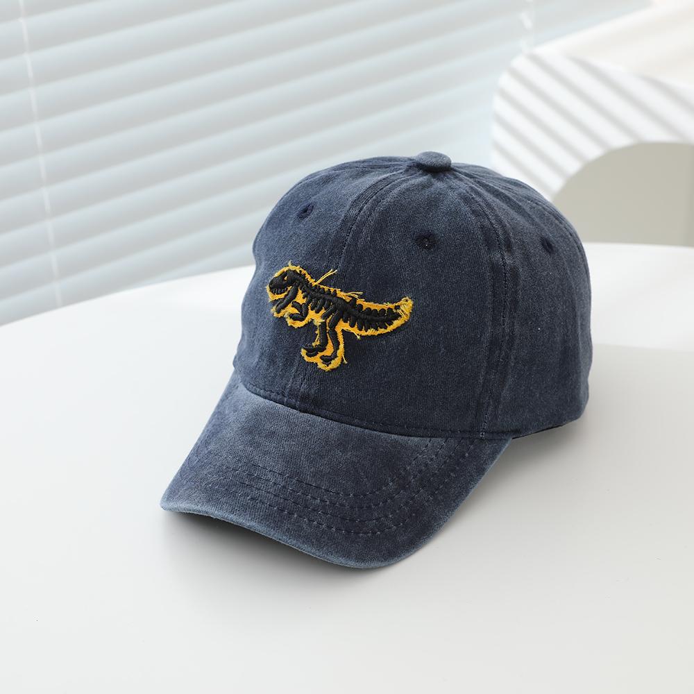 Solid-color patchwork embroidered dinosaur baseball cap, cotton, sweat-absorbent and breathable, casual baseball cap