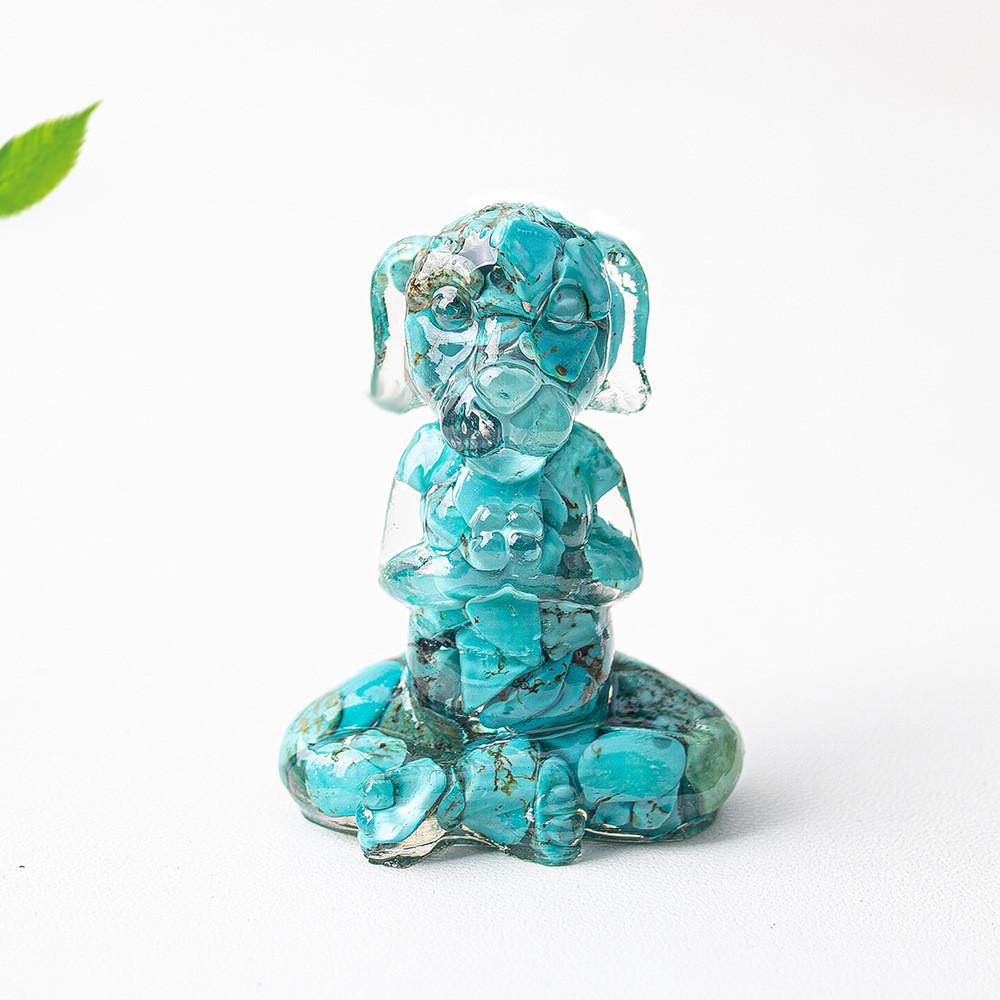 Zen Sitting Dog Resin Art Desk Decor Handmade Crystals For Meditation Gift