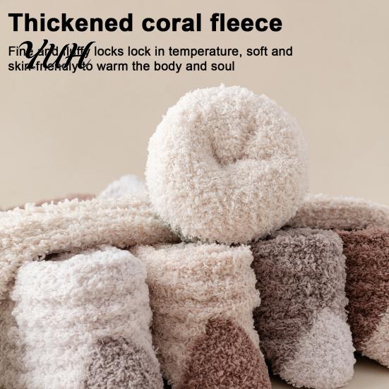 Warm Crew Socks for Winter Thickened Long Plush Women, Coral Fleece Socks, Warmth Autumn Thermal Sleep Anti-static Contrast Color Indoor Cozy Hosiery