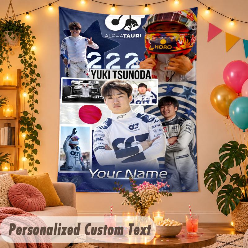 Yuki Tsunoda Personalized Wall Tapestry Custom Name Text Polyester Hanging Decor Home Room