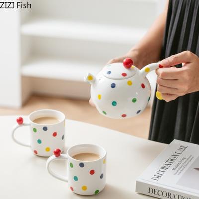 Creative Spotted Tea Set Ceramic One Pot Two Cups Kung Fu Tea Set Afternoon Tea Coffee Cup Household Drinking Set Holiday Gift