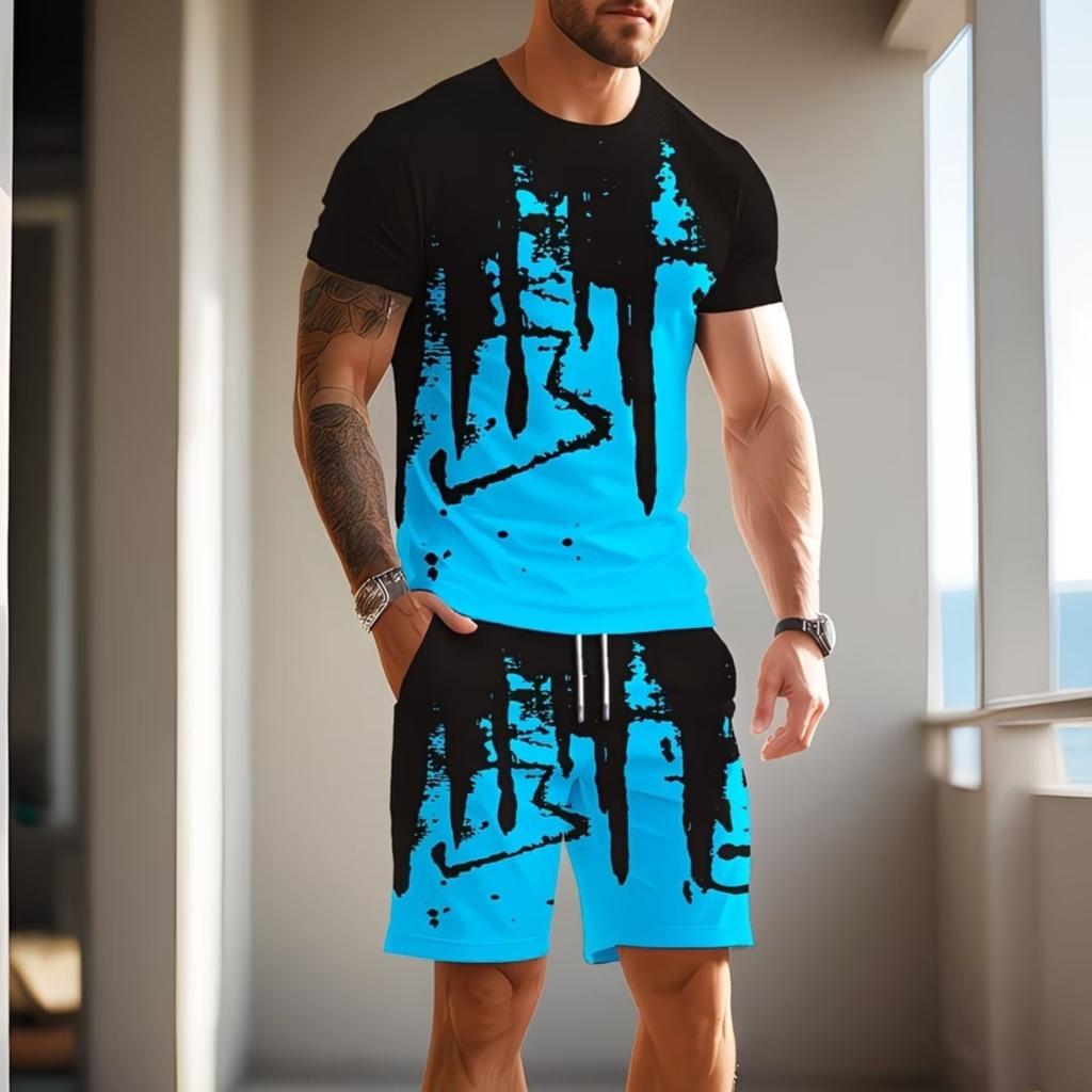 Fashion Resort Style Men's T-Shirt Short Sleeve Shorts Two-Piece Set Summer 3D Print