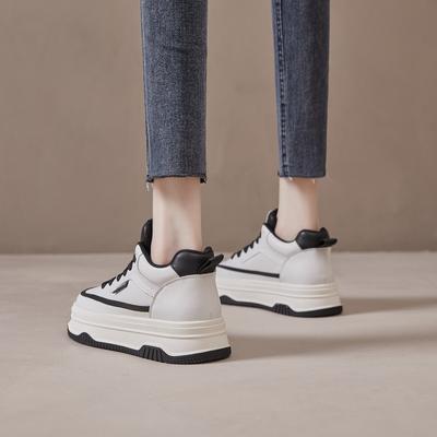 Leather Women's Autumn New Versatile Thick Baseplate Shoes Sports and Leisure Shoes Breathable High-top Shoes