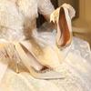 Fashion 2025 Women New Fine Heels Pointy French Temperament Rhinester Single Shoes Bridesmaids Wedding Shoes