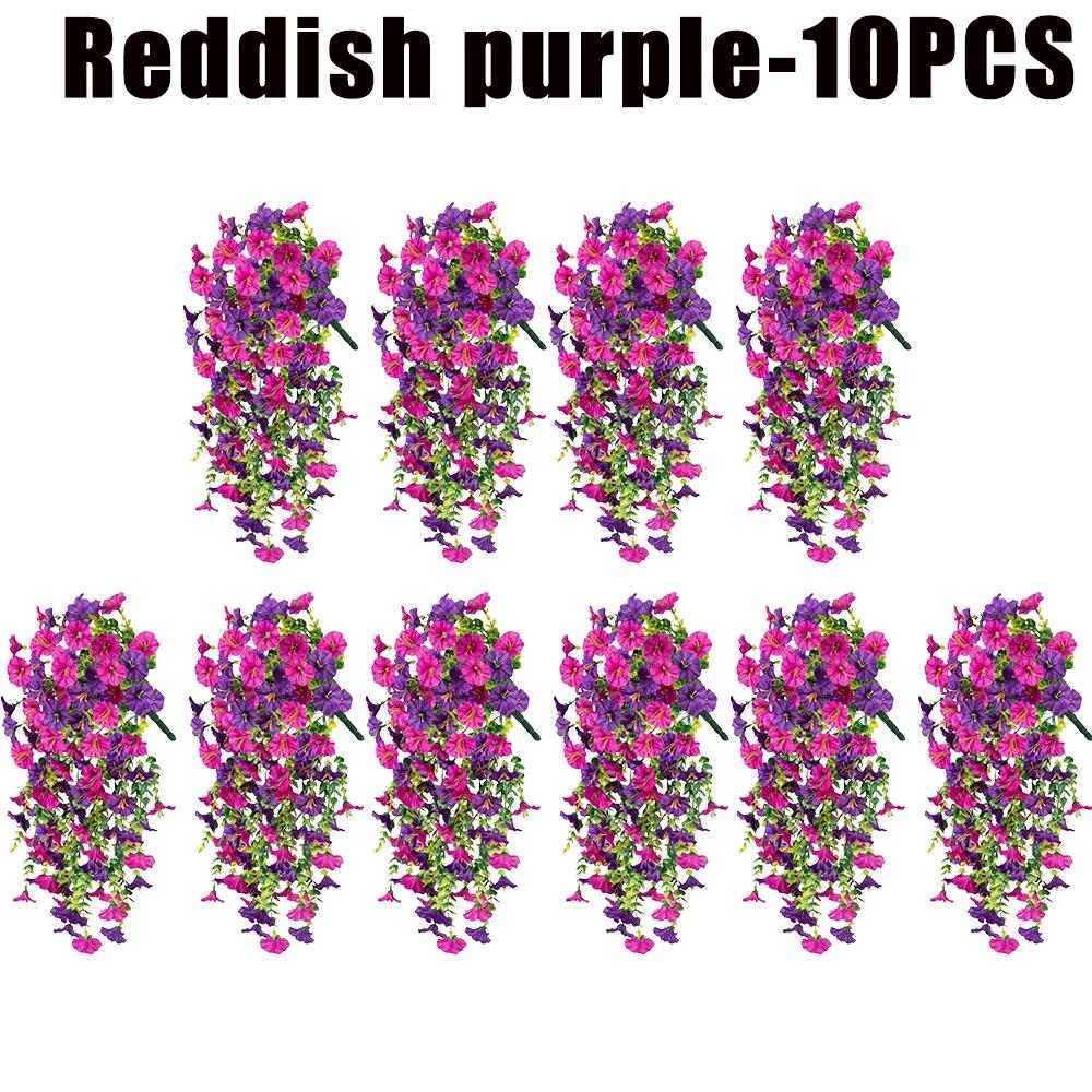 Artificial Faux Plants Flowers Fake Silk Fuchsia UV Resistant Realistic Morning Glory for Hanging Planter Porch Patio Decor