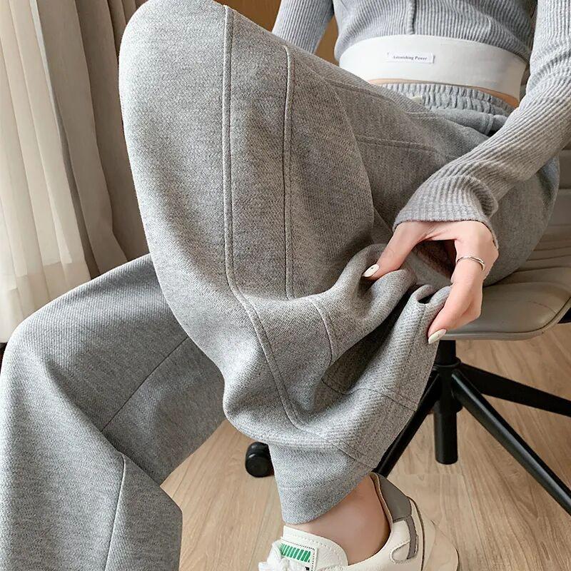 Women's High Waist Wide Leg Pants Loose Fit Straight Sweatpants Drawstring Solid Color Summer American Casual Banana Trousers