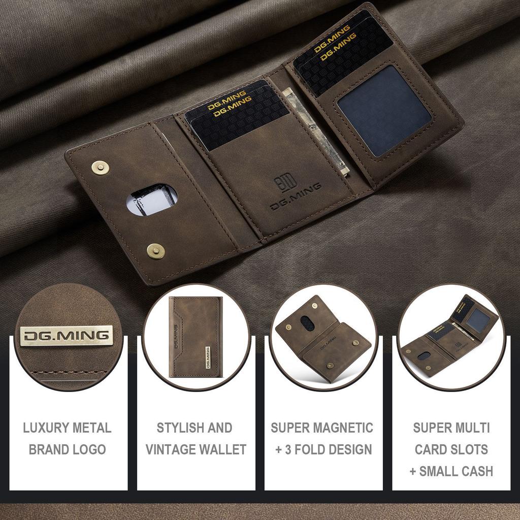 Tri-fold card bag, card cover, high-end retro PU card bag, leather case, multi-functional magnetic card bag