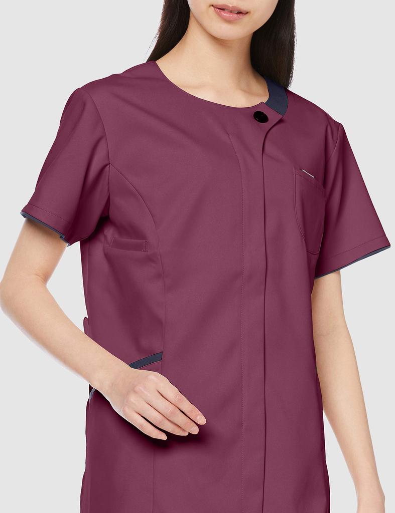 White Coat Scrub Medical Zip Scrub Round Neck Waist 17 7069SC Burgundy X Dark Navy Japan 4L To Japanese Size [Zip Scrub] Women's (Equivalent 4L)