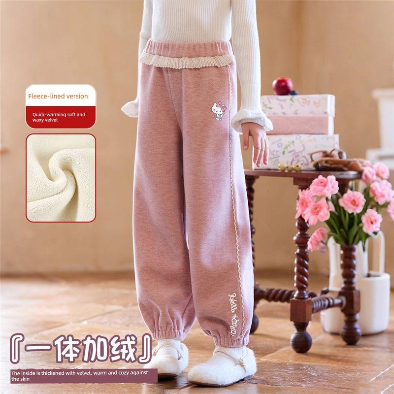 Hello Kitty Girls  Winter Fleece-Lined Thickened Leggings 2025 New Children s Clothing Integrated Fleece Warm Pants Pink 110