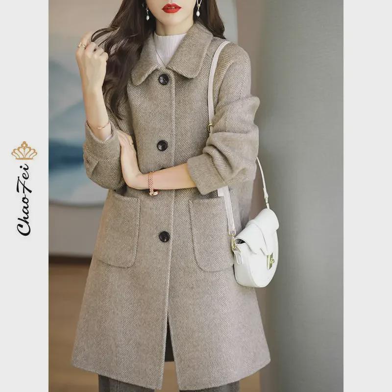 Women's Wool Coat: 2025 Spring/Autumn Korean Style Slim Fit, Medium-Long Length
