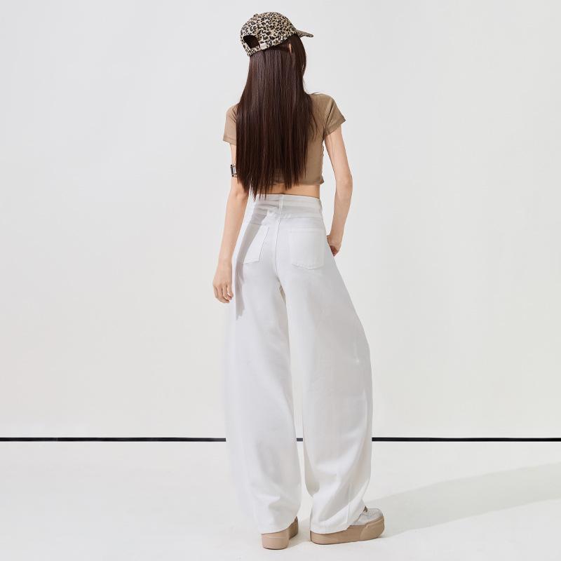 Women's Super Soft White Linen Cropped Wide-Leg Jeans - 2026 Spring/Summer Collection