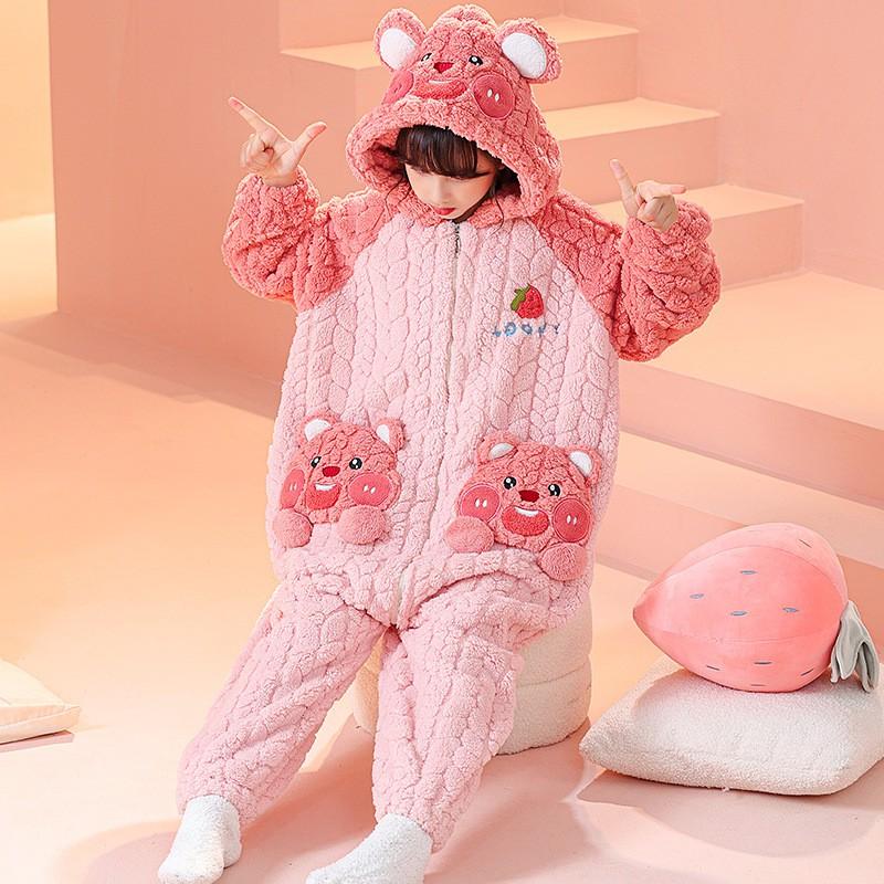 Girls Warm Coral Fleece Pajama Set With Feet Winter Sleepwear Toddlers 3-8 Years Soft Cozy One-Piece Sleepsuit