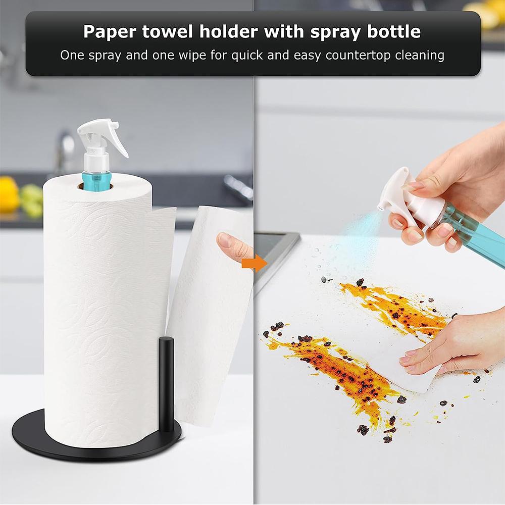 Stainless Steel Paper Towel Holder With Spray Bottle And Non-Slip Weighted Base