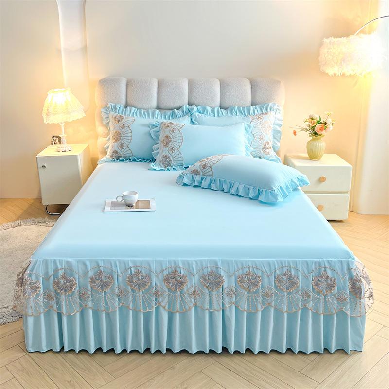 New Class A washed cotton Semia single product bed skirt exquisite embroidered lace model household soft and skin-friendly three-piece set