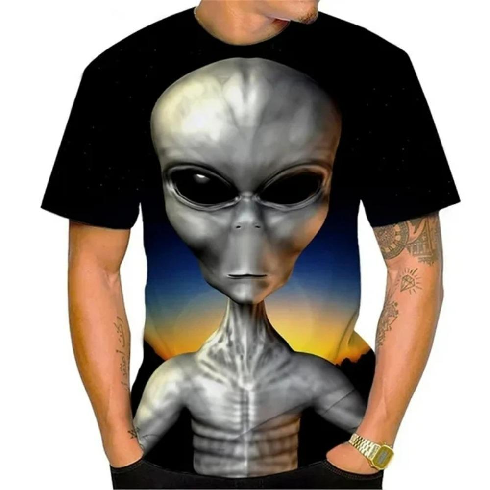 Funny Alien Graphic T Shirt for Men 3D UFO Invader Printed T-Shirt Fashion Outdoor Casual Plus Size Tees Top Women Clothing