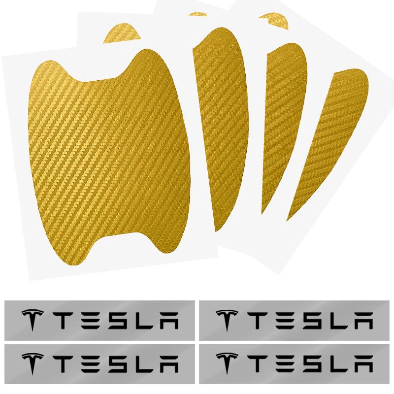 Car Door Sticker Carbon Fiber Scratches Auto Handle Protection Film For Tesla Model 3 Model X S 2016-2023  Model Y Decals TM3 TMX