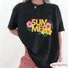 Sommer Tropisches Blumen T-Shirt Bunter Blumenprint T-Shirt Damen Schriftzug Print Tops Modische Urlaubsresort Kleidung