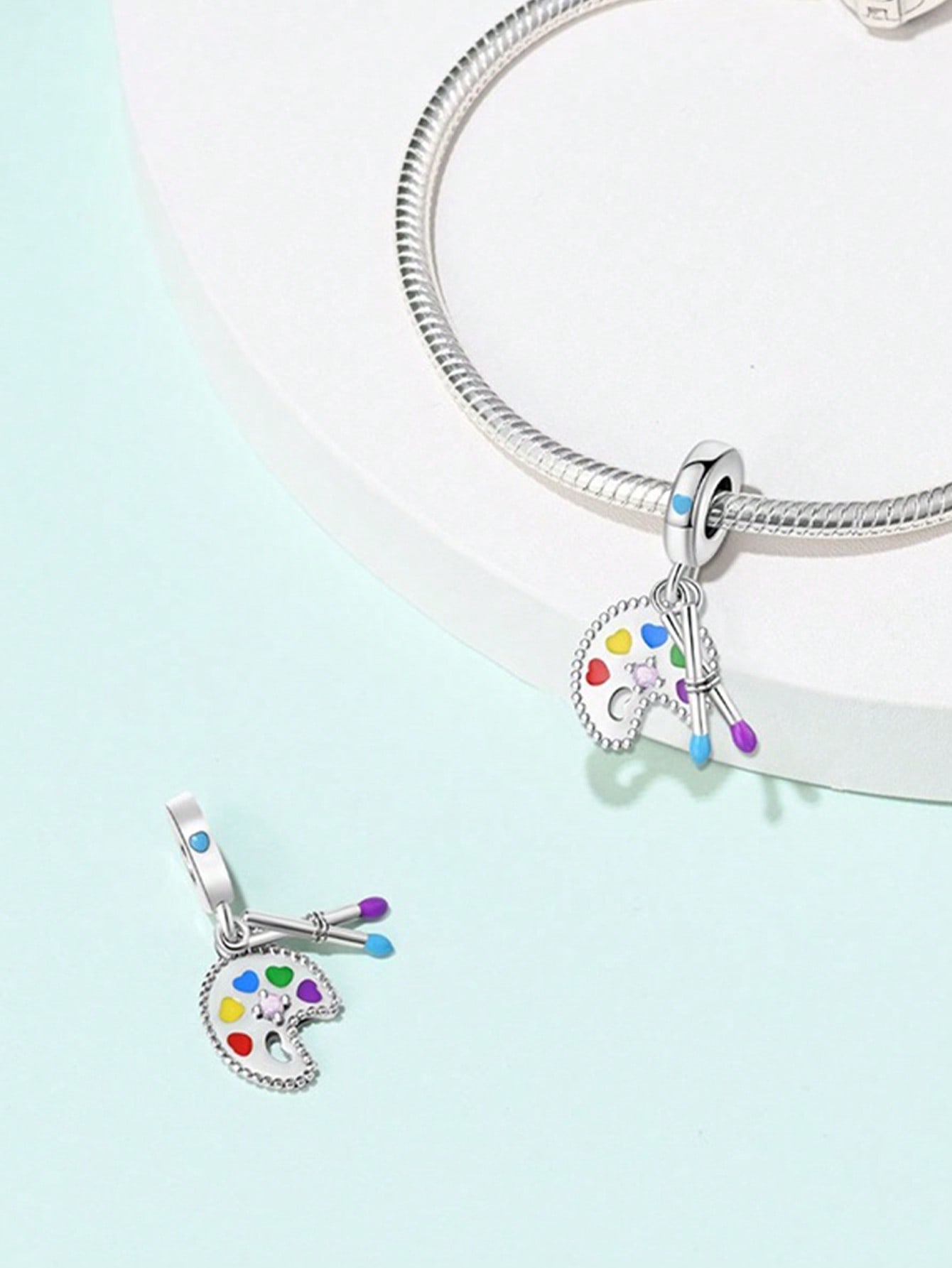

Copper Metal Plated Authentic Original Charm Bead Components Artist s Palette Oil Paints Bead Components Compatible With Bracelet High Quality Fine