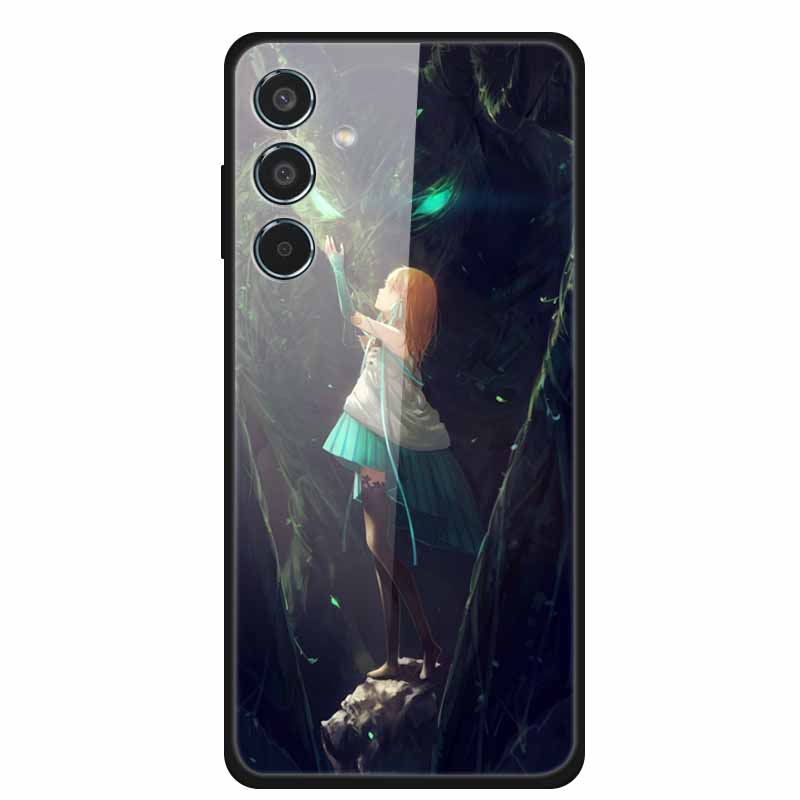 Glass Cellphone Case For Samsung Galaxy M35 Hard Plastic Back Cover For Samsung M 35 Flowers Painted Cases Fundas Shell Shield