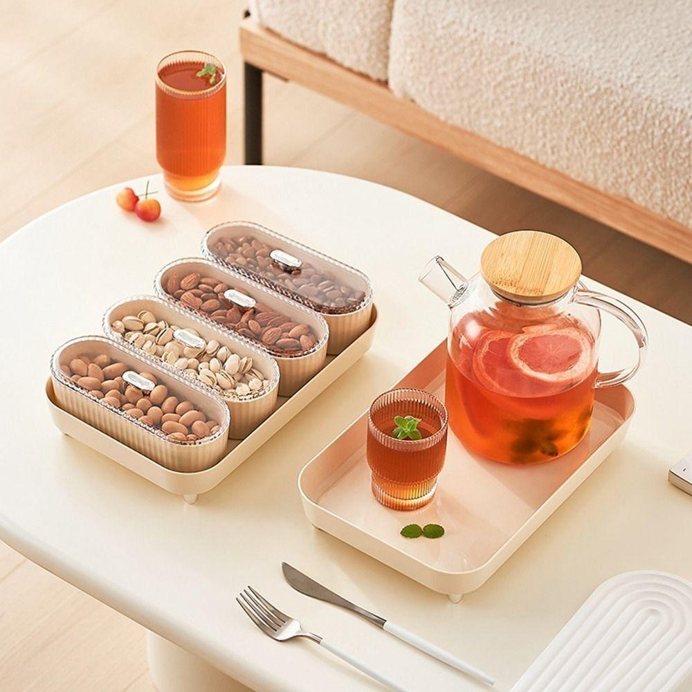 Dustproof Divided Serving Tray Moisture-proof Dessert Container Snack Dry Fruit Tray  Living Room