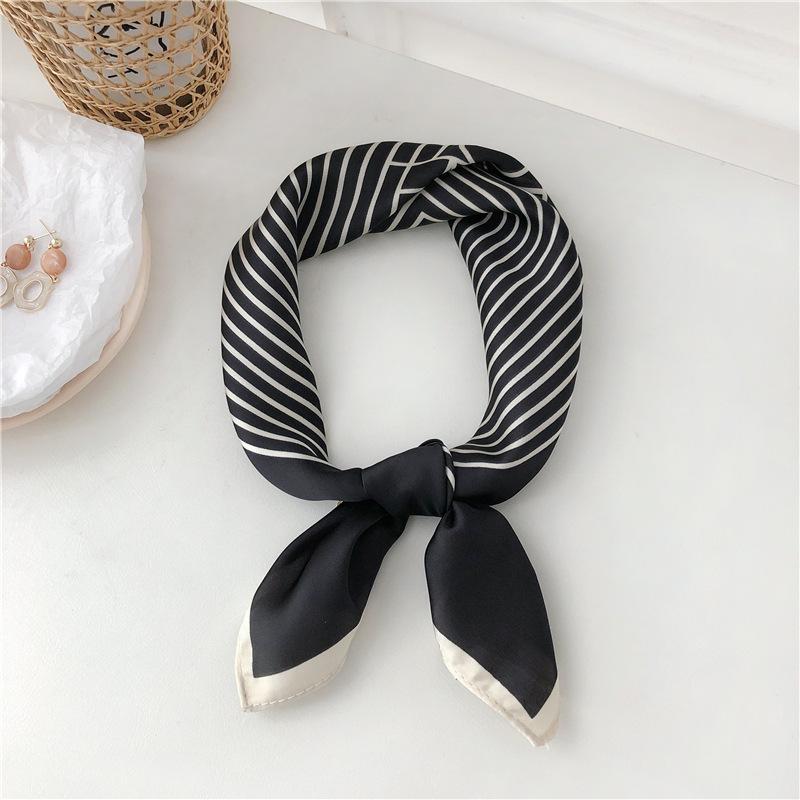 

Women Korean version of simple stripes brocade forging 70cm small square scarf scarf headscarf 70x70cm чорний