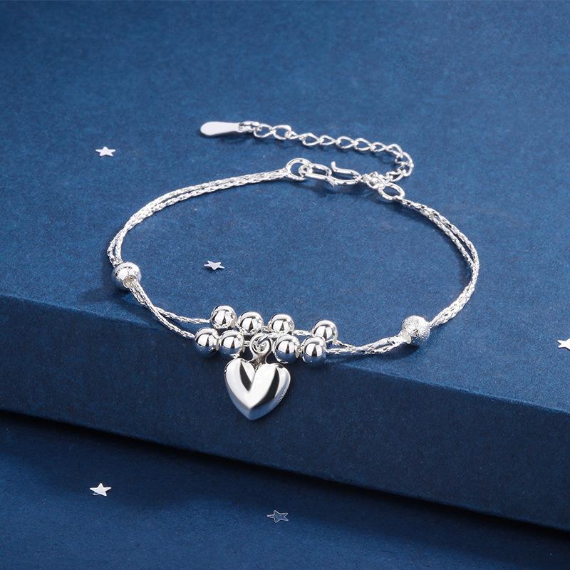 Chao Xiaobai S925 Silver Korean Bracelet with Bell, Cross & Smiley Face - Stylish Forest Style Anklet for Women