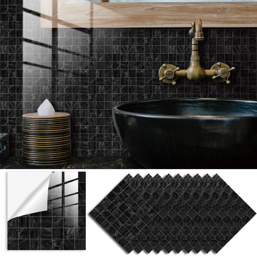 10pcs Black and White Marble Tiles Sticker Kitchen Wardrobe Bathroom Home Decor Self-adhesive Crystal Hard Film Art Wall Decals
