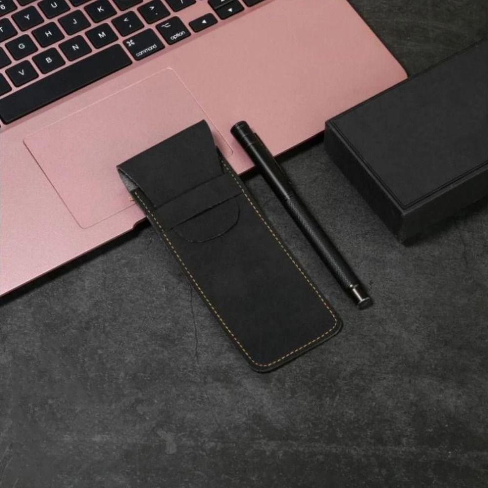Portable Vintage Leather Pen Case Mini Protective Pen Bag Minimalist Flip Stationery Organizer Bag For Women Men Business Travel