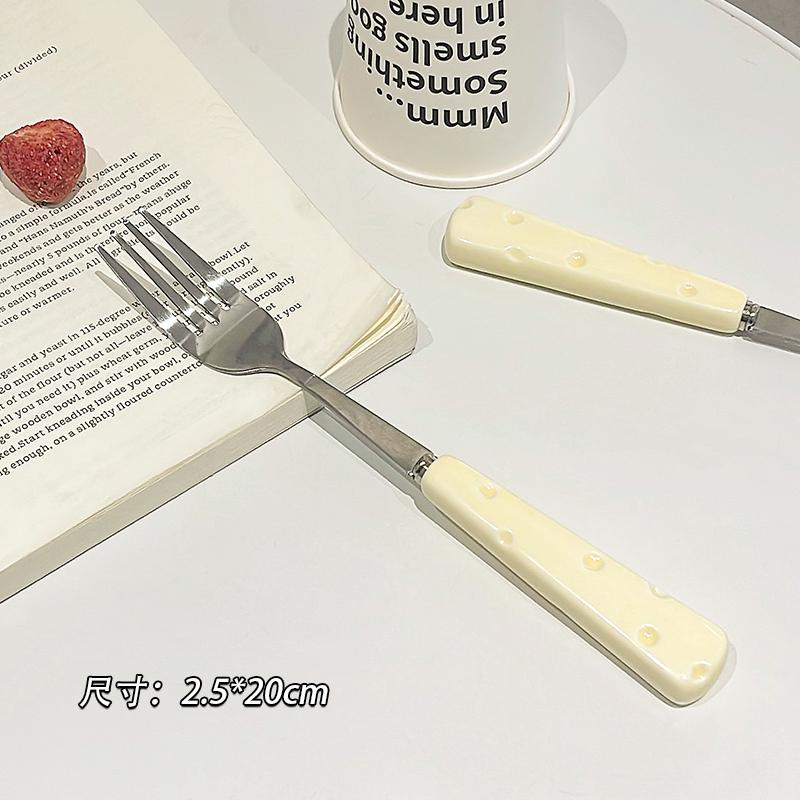 Cute Cheese Handle Tableware Set New Cream Wind Portable Outdoor Stainless Steel Steak Knife and Fork Four-piece Set