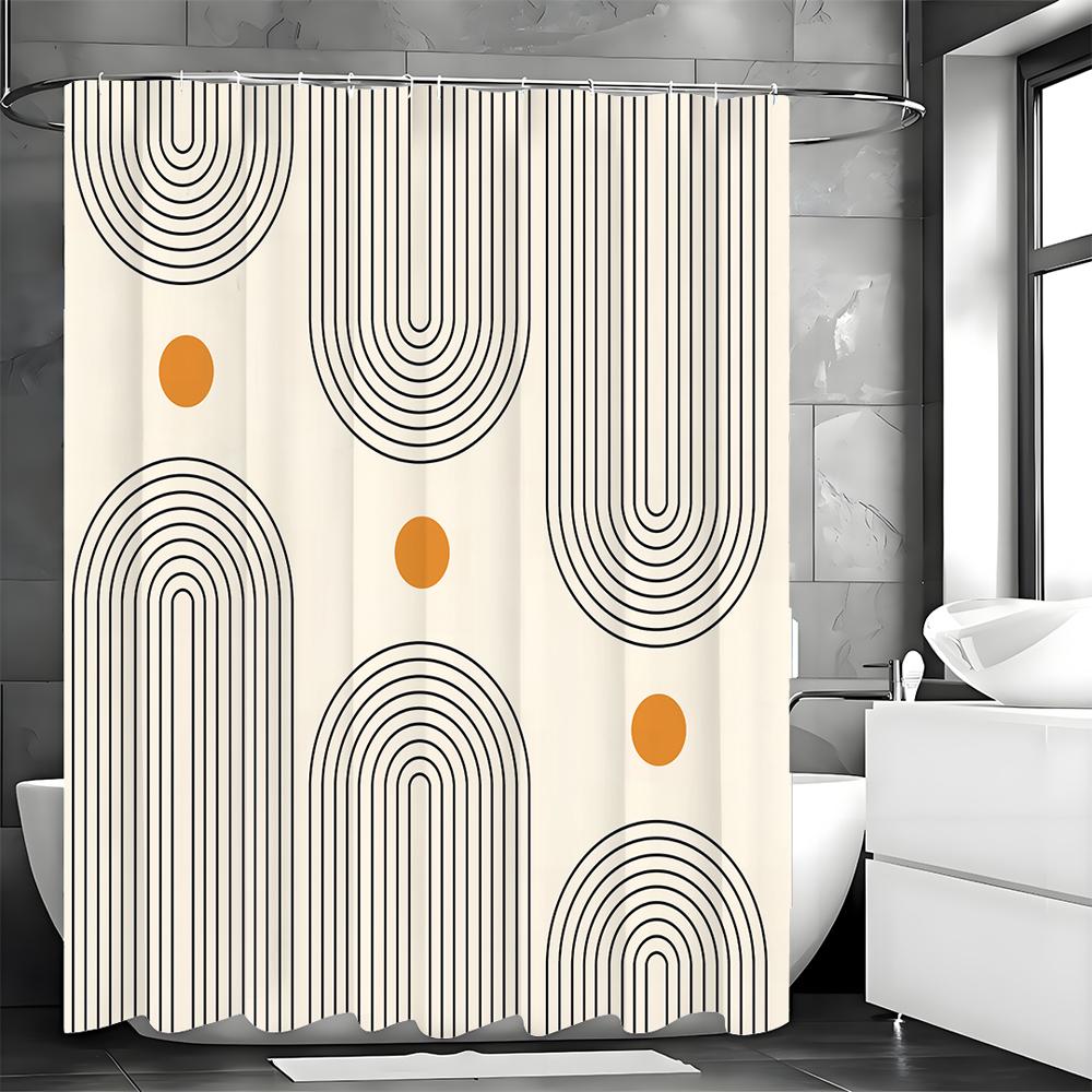 Modern Geometric Sun Arch Shower Curtain, Bathroom Decorative Shower Curtain, Waterproof Shower Curtain with Hooks