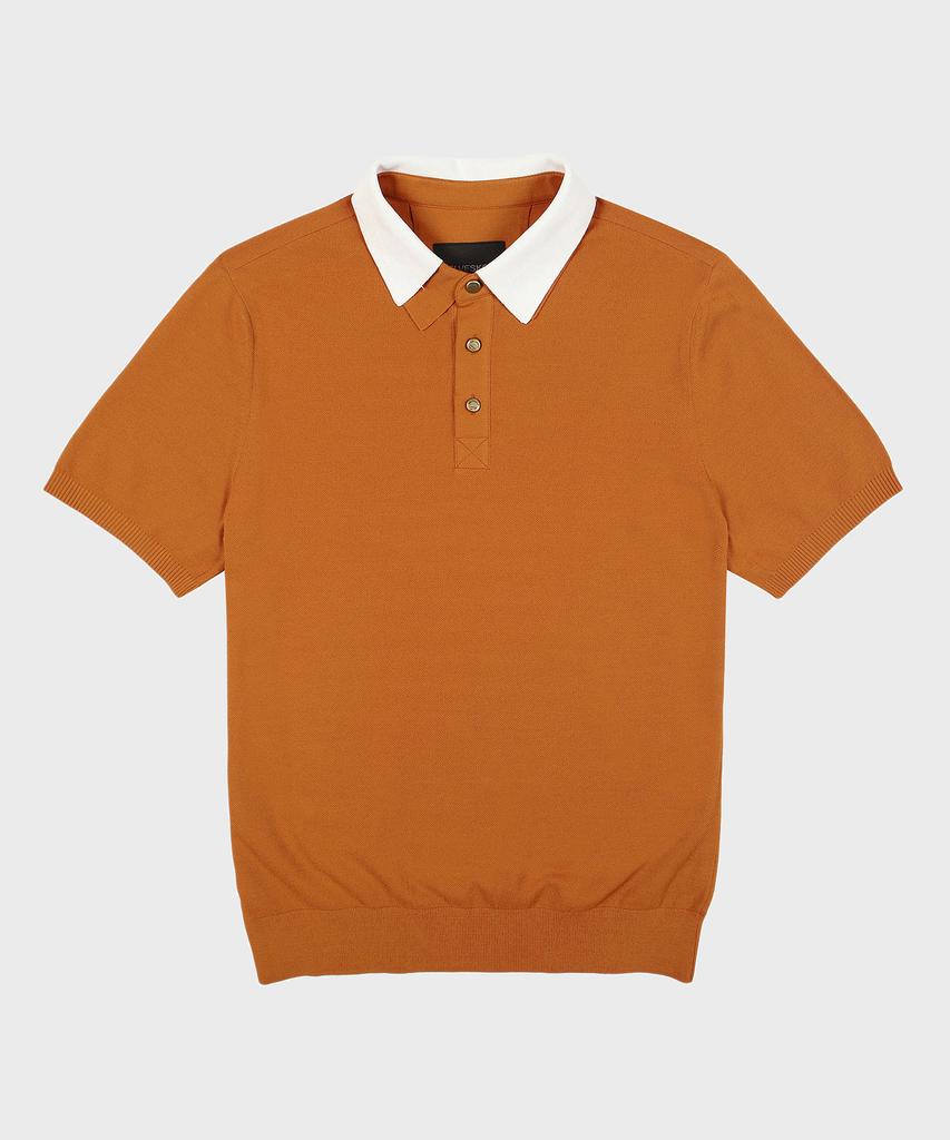 HELVESKO Double Collar Short Sleeve Sweater (Brick)