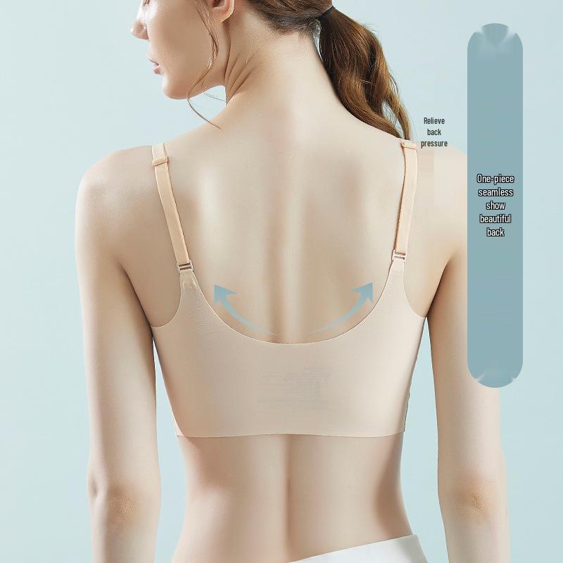 Women's Seamless Sports Bra: Thin Strap, Side Support, Anti-Sag, Fixed Cup, Plus Size, Large Bust, Beautiful Back Design