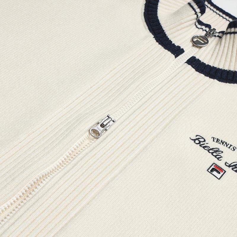 Fila Tennis Simple Classic Retro Sports Casual Versatile Comfortable Loose Knit Cardigan Jacket Women jackets Egrets-White A11W613403FWT
