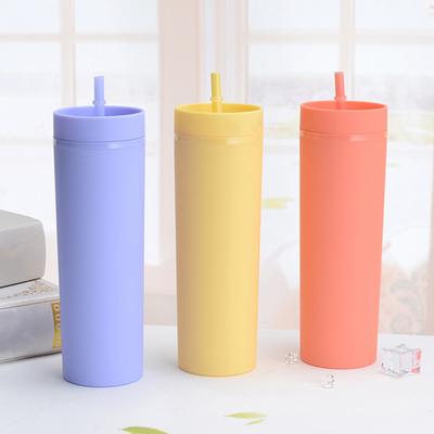 Tumbler magro con coperchio e cannuccia, 16 once, tazza con beccuccio, senza BPA, tazza isolata a doppia parete per caffè freddo, tè, acqua, tazza da viaggio