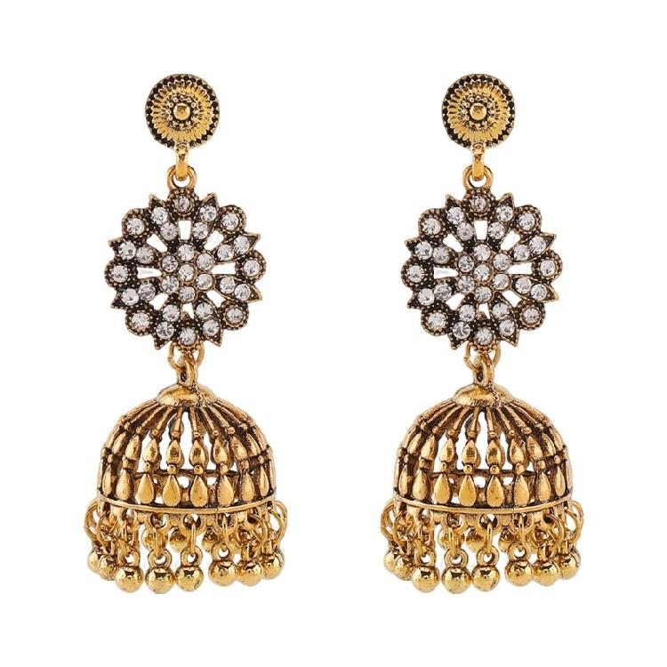 Elegant Bohemian Flower Rhinestones Earrings Tassels Bell Charm Earrings Fashion Ear Jewelry for Women Festivals Parties