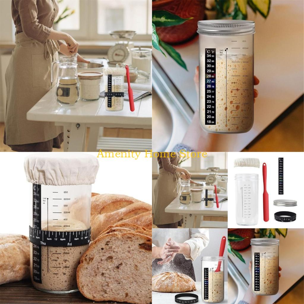 F26C Sourdough Starter Glass Jar Set Sourdough Starter Container with Thermometer Baking Accessories Perfect for Bread Making