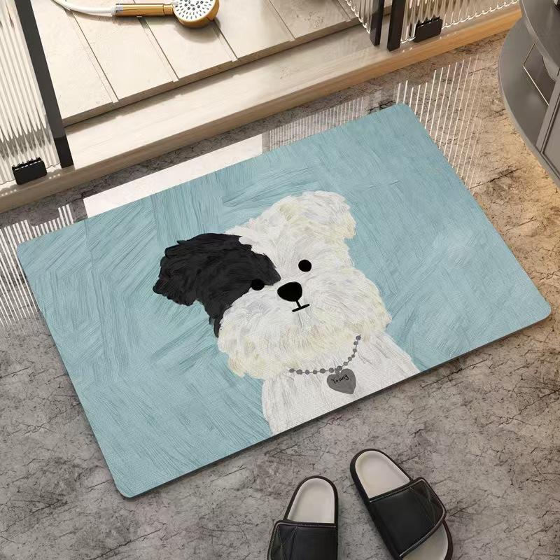 Creative Oil Painting Dog Carpet Entrance Bathroom Anti Slip Absorbent Mat Pet Eating Mat Floor Mat Home Decoration
