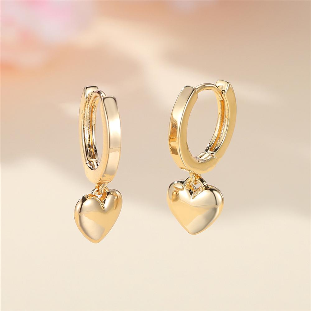 Cute Female Gold Color Heart Round Metal Hoop Earrings Fashion Girlfriend Gifts Wedding  For Women