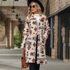 Autumn and Winter Printed Plush Coat Flip Collar Single Breasted Long Sleeved Jacket Women's Warm Comfortable Outerwear Retro Ethnic Style