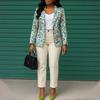 Womens Leopard Print Blazer and Straight Leg Pants Suit Set