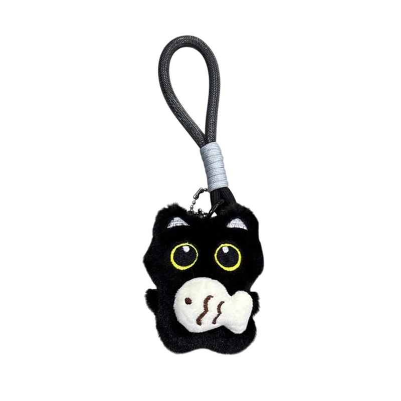 Cool Plush Black Cat Doll Toy Keychain Bag Pendant Charms Car Keyring Accessories For Women Couples Kawaii Gift
