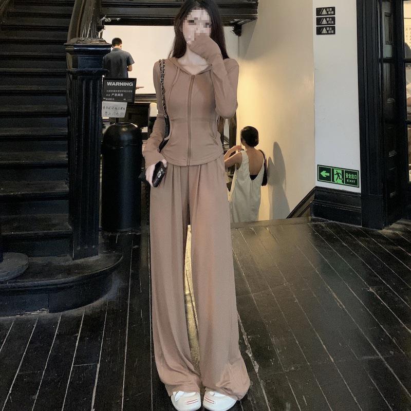 Stylish Slim-Fit Hooded Sun Protection Cardigan & Wide-Leg Pants Two-Piece Set