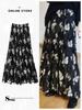 Camellia Retro 2024 Summer Pleated Skirt: Hong Kong Style, Hip-Slimming, Wide Hem Casual Print Design